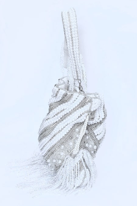 Buy_House Of Webhin_White Pearls, Beads And Embellished Potli Bag With Handle _Online_at_Aza_Fashions