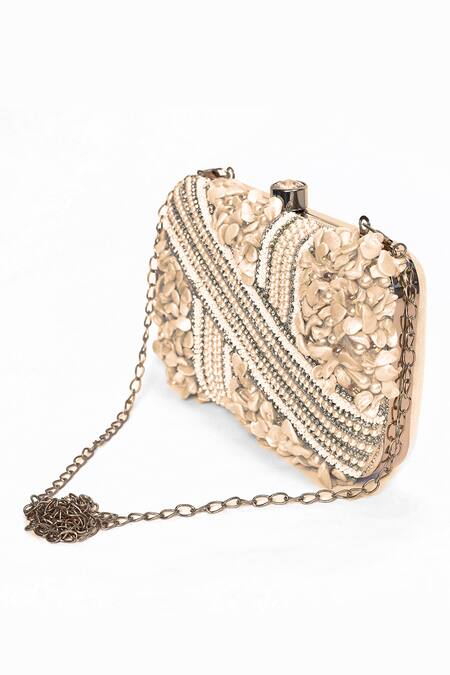 Buy_House Of Webhin_White Pearls Shell Embellished Clutch _Online_at_Aza_Fashions