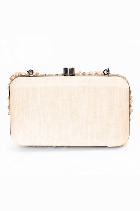 Shop_House Of Webhin_White Pearls Shell Embellished Clutch _Online_at_Aza_Fashions