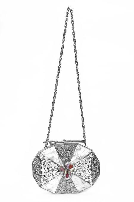 House Of Webhin_Silver Pearls Mother Of Embellished Clutch _Online_at_Aza_Fashions
