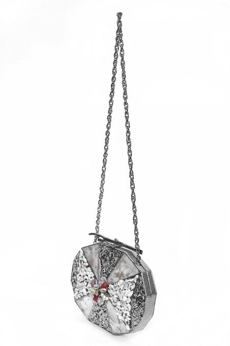 Buy_House Of Webhin_Silver Pearls Mother Of Embellished Clutch _Online_at_Aza_Fashions