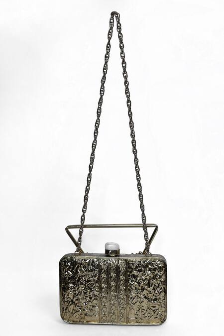 Shop_House Of Webhin_Gold Crystals, Embroidery Abstract Floral Embellished Clutch _Online_at_Aza_Fashions