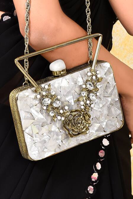Buy House Of Webhin Gold Crystals, Embroidery Abstract Floral Embellished Clutch Buy_House Of Webhin_Gold Crystals, Embroidery Abstract Floral Embellished Clutch