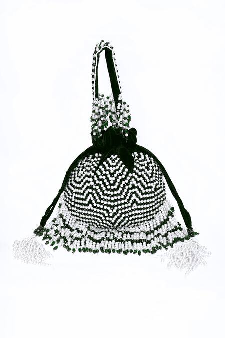 Shop_House Of Webhin_Green Crystals, Pearls Embellished Potli _Online_at_Aza_Fashions