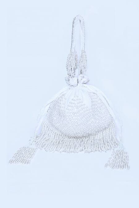 House Of Webhin_White Beads, Pearls And Embroidered Potli _Online_at_Aza_Fashions