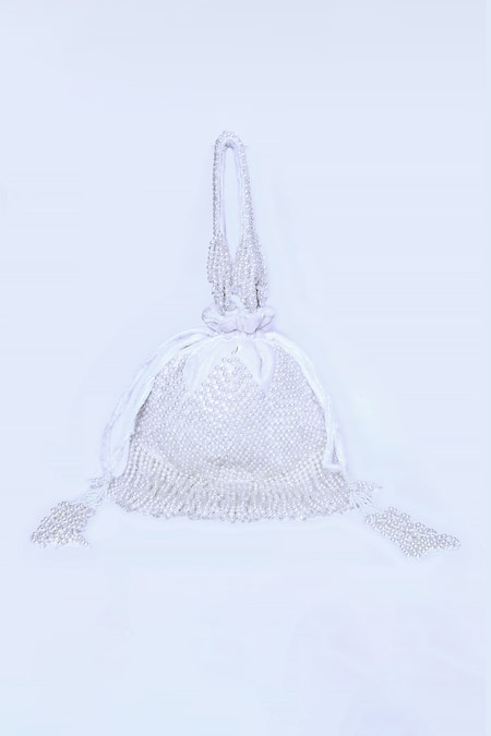 Shop_House Of Webhin_White Beads, Pearls And Embroidered Potli _Online_at_Aza_Fashions