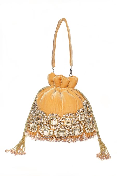 House Of Webhin_Gold Stones Embroidered Potli Bag _Online_at_Aza_Fashions