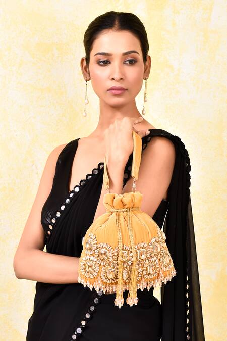 House Of Webhin_Gold Stones Embroidered Potli Bag _at_Aza_Fashions