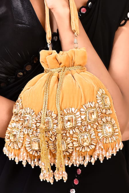 Buy_House Of Webhin_Gold Stones Embroidered Potli Bag 