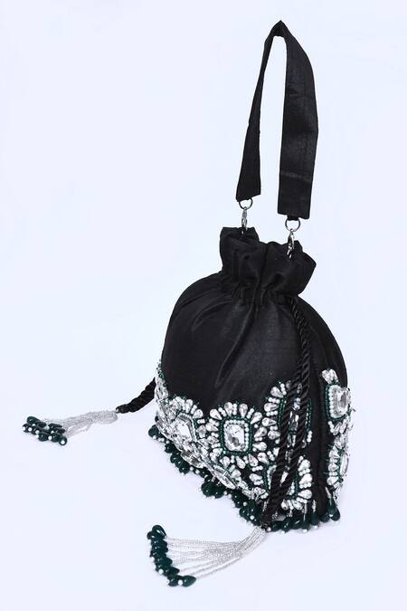 Buy_House Of Webhin_Black Stones, Pearls Embellished Potli _Online_at_Aza_Fashions