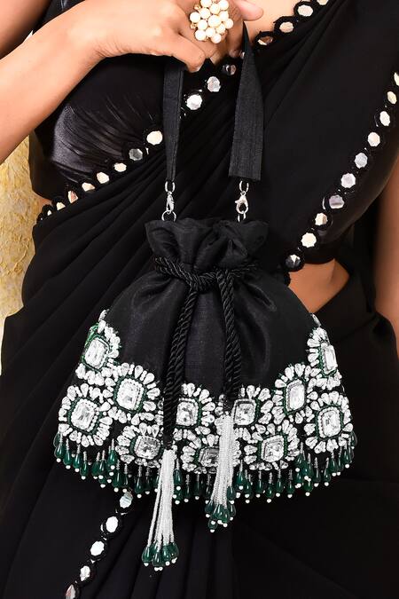 House Of Webhin Black Stones, Pearls Embellished Potli at Aza Fashions House Of Webhin_Black Stones, Pearls Embellished Potli _at_Aza_Fashions