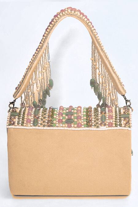 Buy_House Of Webhin_Beige Stones, Gota Patti Kundan Embellished Clutch _Online_at_Aza_Fashions