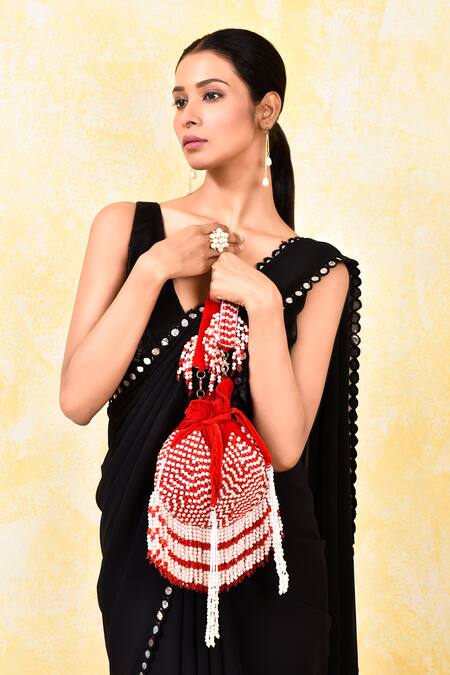 Buy_House Of Webhin_Red Crystals, Pearls Embellished Potli 