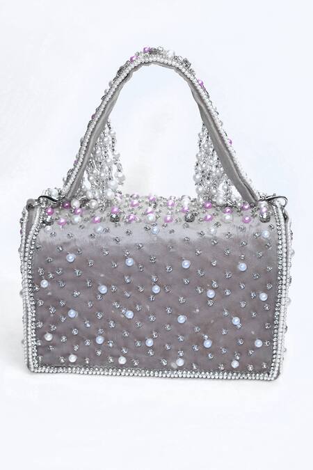 Shop_House Of Webhin_Beige Pearls, Beads And Embellished Box Clutch _Online_at_Aza_Fashions