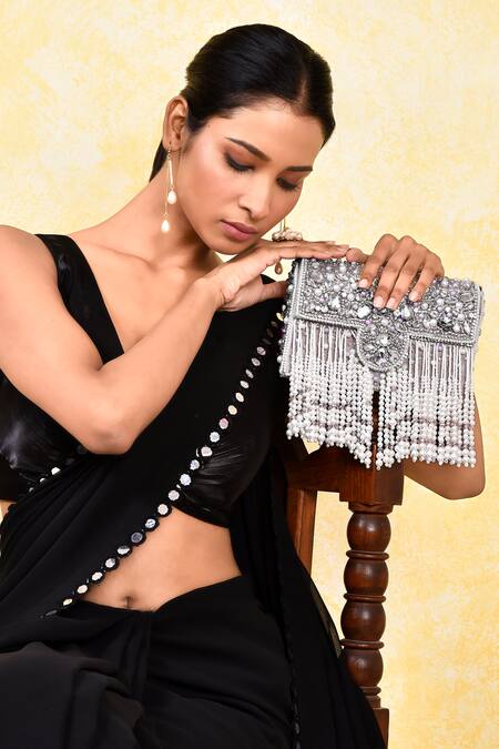 Buy_House Of Webhin_Beige Pearls, Beads And Embellished Box Clutch 