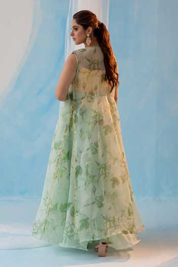 Label Rsd Green Cape And Skirt Organza Hand Embroidered Sequins Sweetheart Set 2