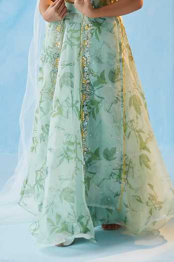 Label Rsd Green Cape And Skirt Organza Hand Embroidered Sequins Sweetheart Set 4