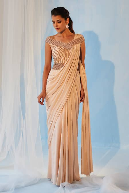 Label RSD Sequin Embellished Draped Saree Gown 