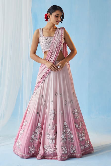 Label RSD Floral Pearl Embellished Lehenga Saree With Blouse 