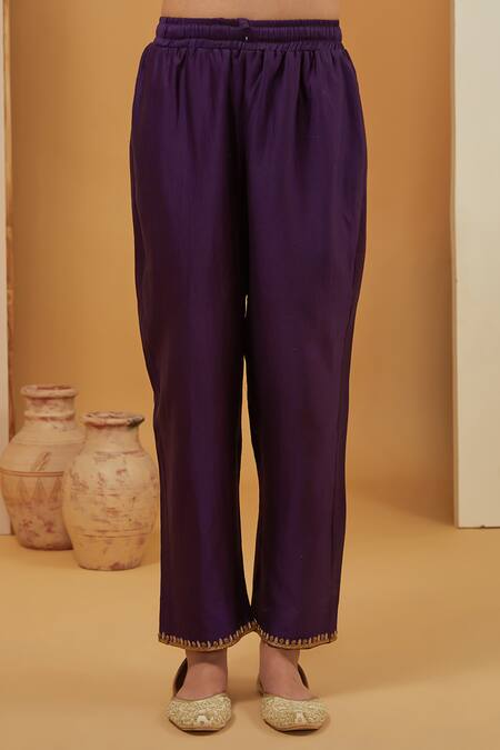 Buy Neha Khullar Purple Chanderi Silk, Organza, Crepe Embroidery, Zari V-neck Kurta Pant Set Online at Aza Fashions Buy_Neha Khullar_Purple Chanderi Silk, Organza, Crepe Embroidery, Zari V-neck Kurta Pant Set _Online_at_Aza_Fashions