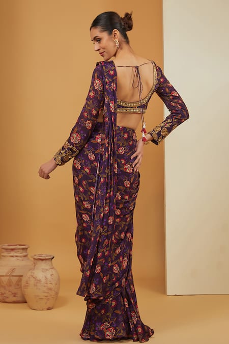 Neha Khullar Pre-Draped Floral Bloom Print Saree With Blouse 