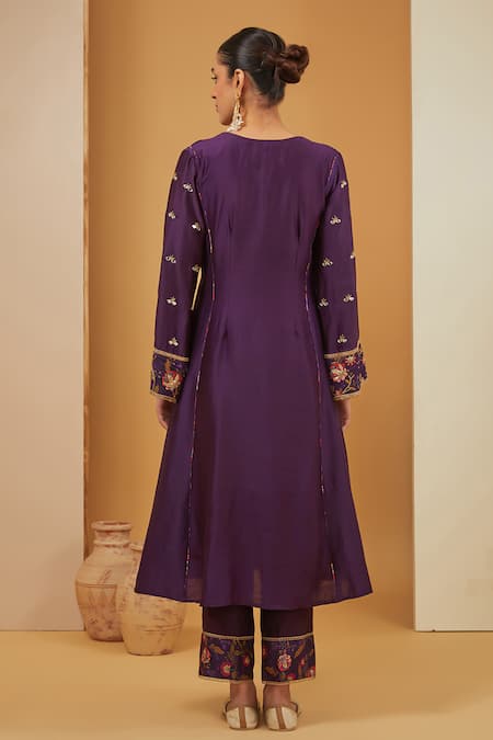 Neha Khullar Floral Zari Hand Embroidered Kurta Pant Set For Kids