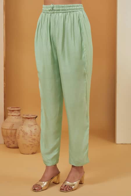 Neha Khullar Green Crepe, Modal, Cotton Embroidery V-neck Kaftan Pant Set Online at Aza Fashions Neha Khullar_Green Crepe, Modal, Cotton Embroidery V-neck Kaftan Pant Set _Online_at_Aza_Fashions