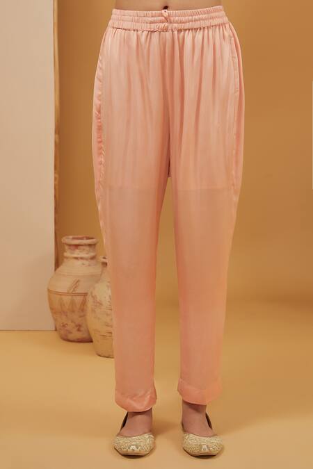 Neha Khullar Peach Crepe, Modal, Cotton Mirrors, Beads, Placement Embroidered Kaftan Pant Set Online at Aza Fashions Neha Khullar_Peach Crepe, Modal, Cotton Mirrors, Beads, Placement Embroidered Kaftan Pant Set _Online_at_Aza_Fashions