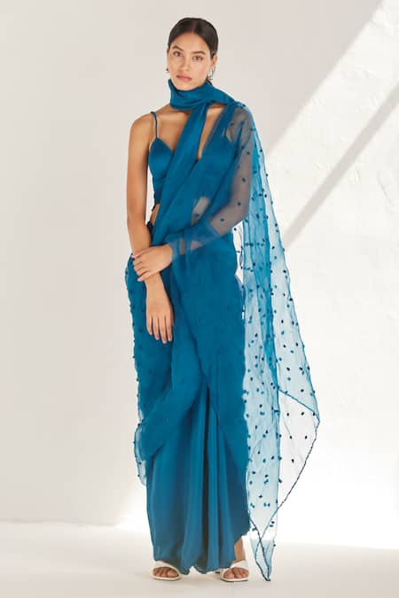 Ilk Heather Polka Threadwork Saree With Bralette 