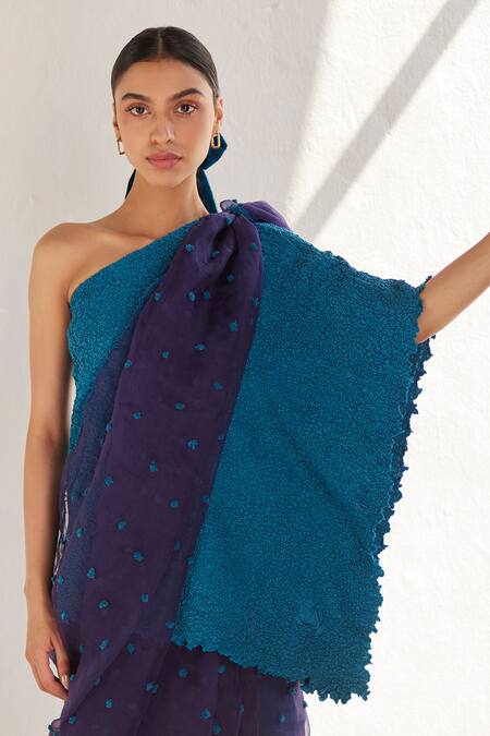 Ilk_Purple Organza, Cotton Satin Heather Polka Threadwork Saree With Blouse_Online_at_Aza_Fashions
