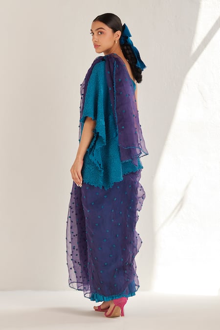 Buy_Ilk_Purple Organza, Cotton Satin Heather Polka Threadwork Saree With Blouse_Online_at_Aza_Fashions