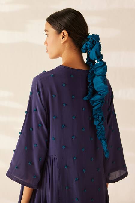 Ilk_Purple Silk, Crepe Embroidery V-neck Peer Cluster Layered Dress_Online_at_Aza_Fashions