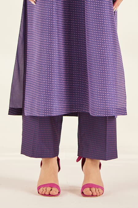 Buy_Ilk_Purple Cotton, Silk Beads, Embroidery Round Neck Heart Pattern Kurta With Pant_Online_at_Aza_Fashions