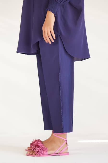 Ilk Purple Satin Silk Chanderi Pleated Luna Side Pant Online at Aza Fashions Ilk_Purple Satin Silk Chanderi Pleated Luna Side Pant _Online_at_Aza_Fashions