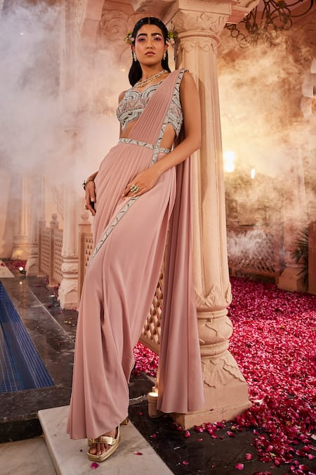 Kaaisha by Shalini Border Embellished Pre-Draped Saree With Blouse 