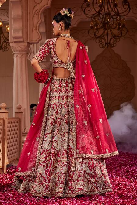 Shop Kaaisha By Shalini Wine Organza, Silk Pearls, Beads, Cut Botanic Embroidered Bridal Lehenga Set at Aza Fashions Shop_Kaaisha By Shalini_Wine Organza, Silk Pearls, Beads, Cut Botanic Embroidered Bridal Lehenga Set_at_Aza_Fashions