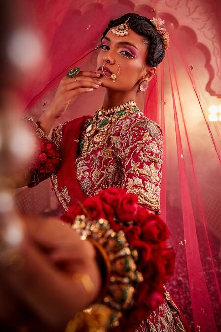 Buy Kaaisha By Shalini Wine Organza, Silk Pearls, Beads, Cut Botanic Embroidered Bridal Lehenga Set Online at Aza Fashions Buy_Kaaisha By Shalini_Wine Organza, Silk Pearls, Beads, Cut Botanic Embroidered Bridal Lehenga Set_Online_at_Aza_Fashions