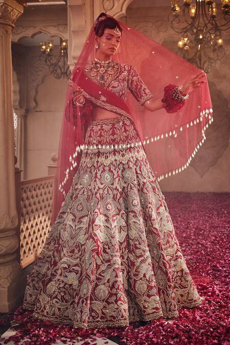 Shop Kaaisha By Shalini Wine Organza, Silk Pearls, Beads, Cut Botanic Embroidered Bridal Lehenga Set Online at Aza Fashions Shop_Kaaisha By Shalini_Wine Organza, Silk Pearls, Beads, Cut Botanic Embroidered Bridal Lehenga Set_Online_at_Aza_Fashions