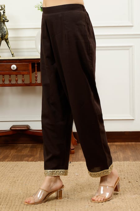 Buy_Sheeshakari_Orange Silk, Cotton Embroidery, Beads, Abstract Floral Pattern Kurta Pant Set 