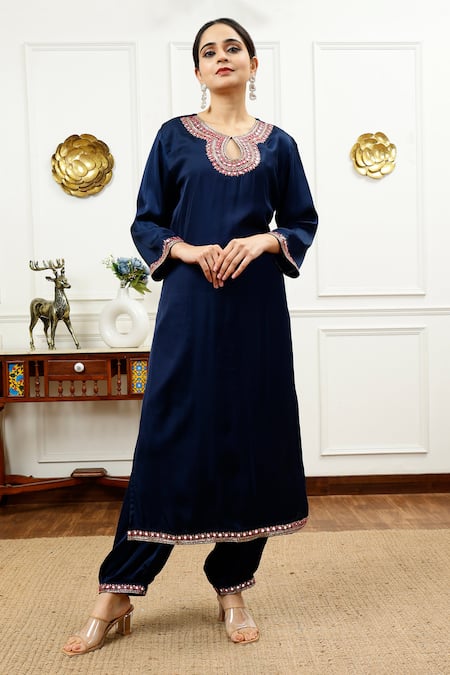 Sheeshakari Silk Mirrorwork Border Kurta With Pant 