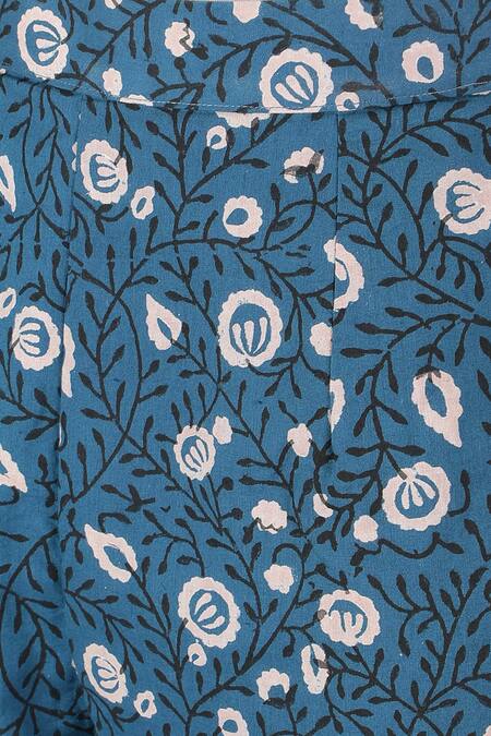 Sheeshakari_Blue Silk, Cotton Embroidery, Sequins, Mirrors Poppy Pattern Kurta Pant Set _at_Aza_Fashions