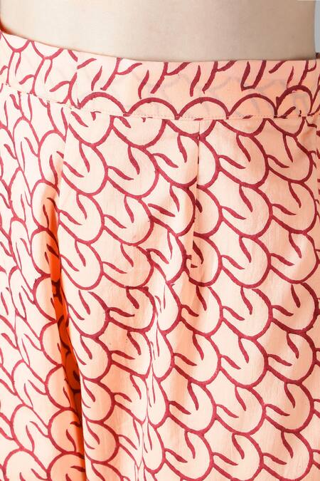 Sheeshakari_Peach Silk, Cotton Embroidery, Mirrors Floral Pattern Yoke Kurta Pant Set _Online_at_Aza_Fashions