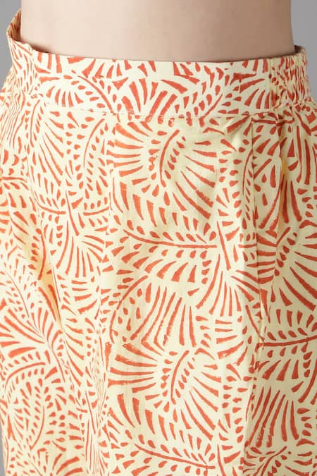 Sheeshakari_Yellow Silk, Cotton Embroidery, Mirrors Split V-neck Yoke Kurta Pant Set _Online_at_Aza_Fashions