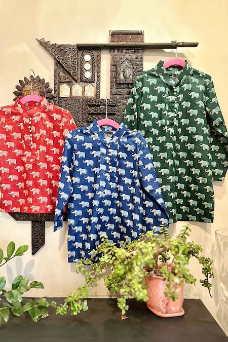 Rage Attire-Sweta Saria Elephant Pattern Kurta With Pyjama 