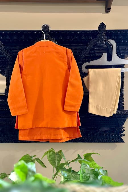 Shop_Rage Attire-Sweta Saria_Orange Silk Mirrors Work Sherwani And Pant Set _at_Aza_Fashions