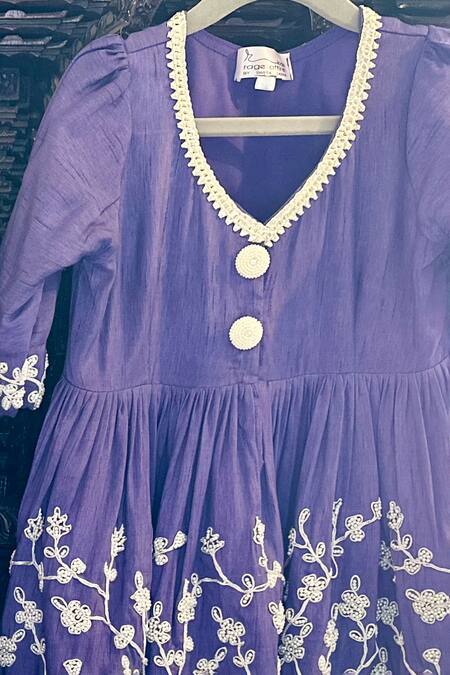 Rage Attire-Sweta Saria_Purple Bamboo, Linen Pearls, Embroidery Floral Cutwork Peplum Top And Ghaghra Set _Online_at_Aza_Fashions