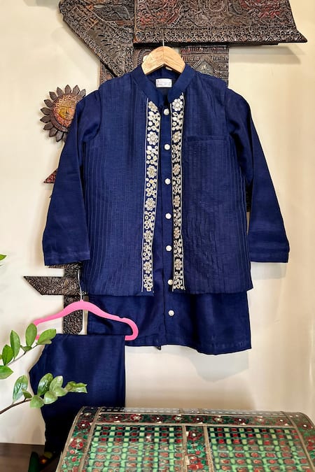 Rage Attire-Sweta Saria Blue Bamboo, Silk Zari Zardosi Embroidered Sherwani And Pant Set