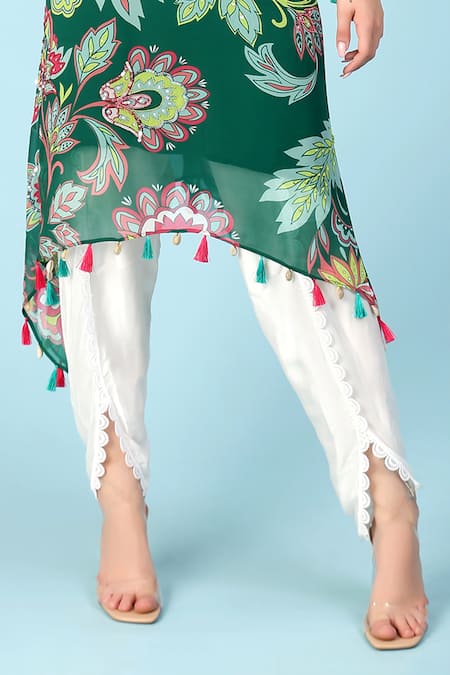 Buy_Sajeda A Lehry_Green Georgette, Cotton Embroidery, Ananya Floral Print Kurta And Dhoti Pant Set _Online_at_Aza_Fashions