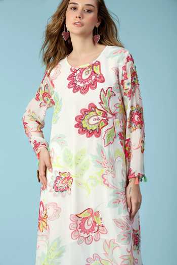 Sajeda A Lehry_Ivory Georgette Sequins, Beads Round Neck Ananya Printed Kurta And Dhoti Pant Set _Online_at_Aza_Fashions
