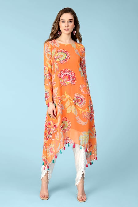 Sajeda A Lehry Ananya Printed Kurta With Dhoti Pant 